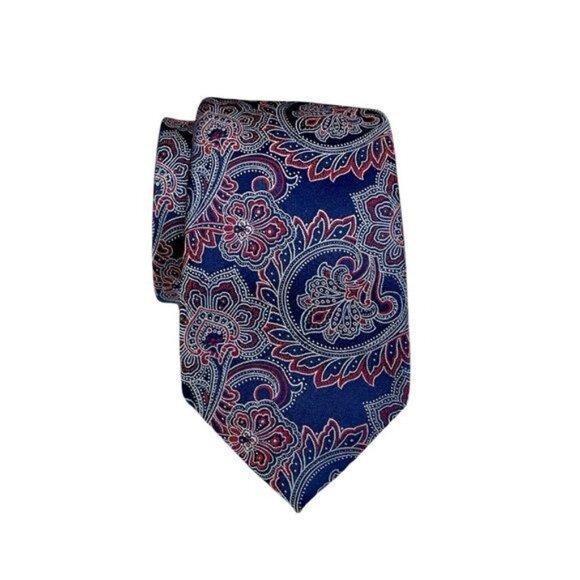 New Ted Baker Paisley Navy & Red Silk Patterned Men's Tie - Picture 1 of 8